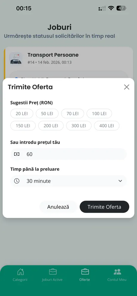 Modal Hey Hero pentru trimiterea ofertei